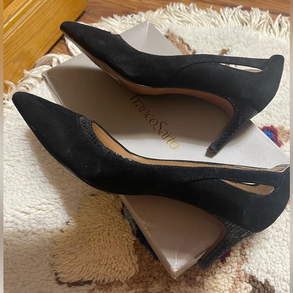 Franco Sarto Deandra black suede pumps minimalist classic staple